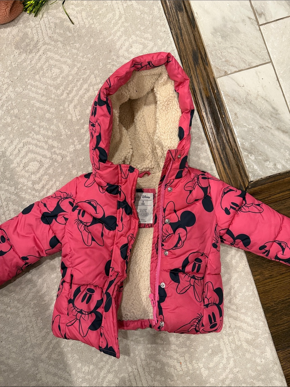 GAP Pink Minnie Mouse Puffer Jacket with Hood